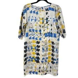 Misa T Bags Los Angeles Blue & Yellow Silk Mini Shift Dress XS Short Sleeve